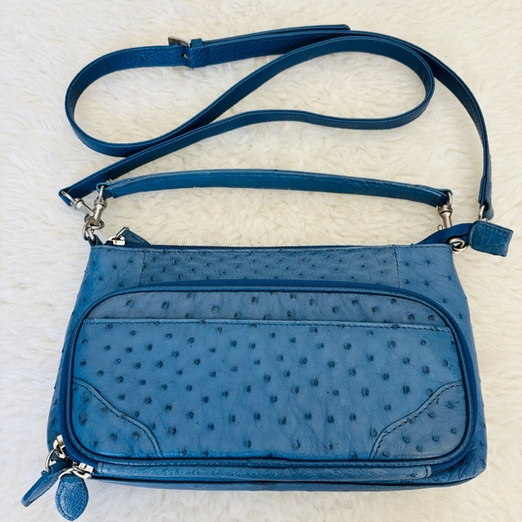 Handbags - Genuine Ostrich Skin Blue Leather Handbag/Crossbody/Shoulder Small Bag